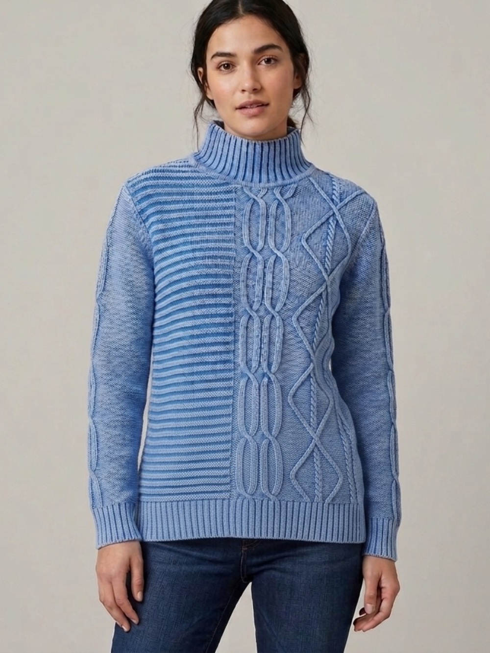 Tribal Jeans Cotton Cozy Light Blue Cable & Rib Turtleneck Sweater size m